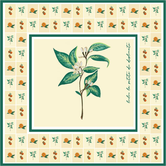 Pañuelo de Seda Beige con Flores de Azahar (90 cm x 90 cm)