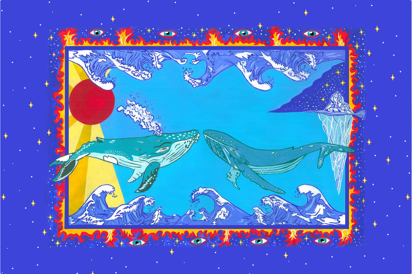 Pañuelo de Seda Azul con Ballenas (60 cm x 40 cm)