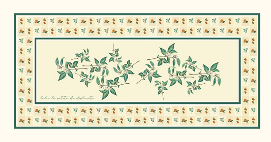 Pareo-Toalla de Hilo de Algodón Beige con Flores Verdes (150 cm x 90 cm)