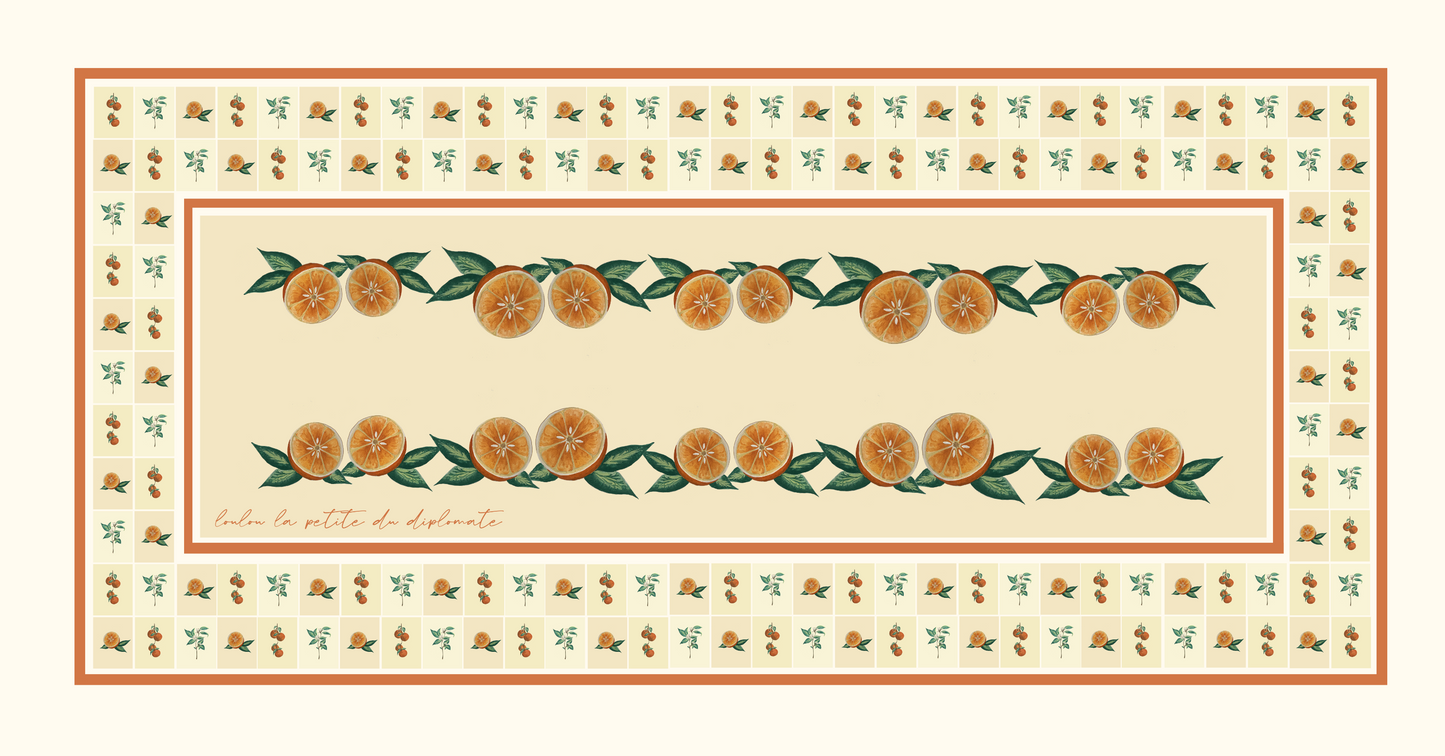 Pareo-Toalla de Hilo de Algodón con Ramitas de Naranjas (150 cm x 90 cm)