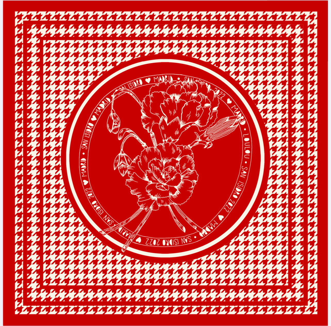 Pañuelo de Algodón Rojo con Flores (61 cm x 61 cm)