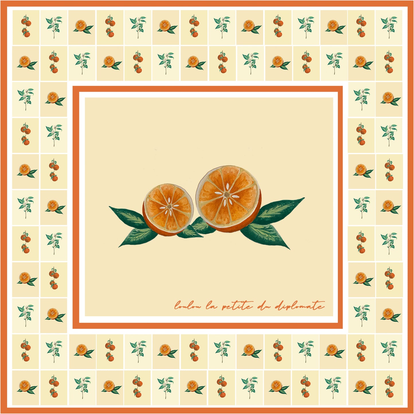 Pañuelo de Seda Beige con Naranja (90 cm x 90 cm)